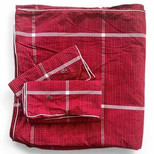 Lacoste Red Chili Pepper Check Queen Duvet Cover + 2‎ Shams Preppy Heritage